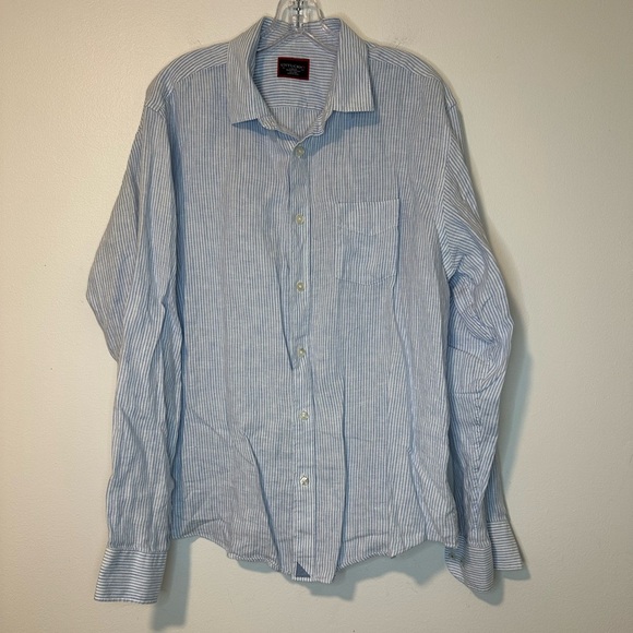 Untuckit Men Button Down Shirt Vignoles Linen Striped Collared Casual Sz L - Picture 1 of 5